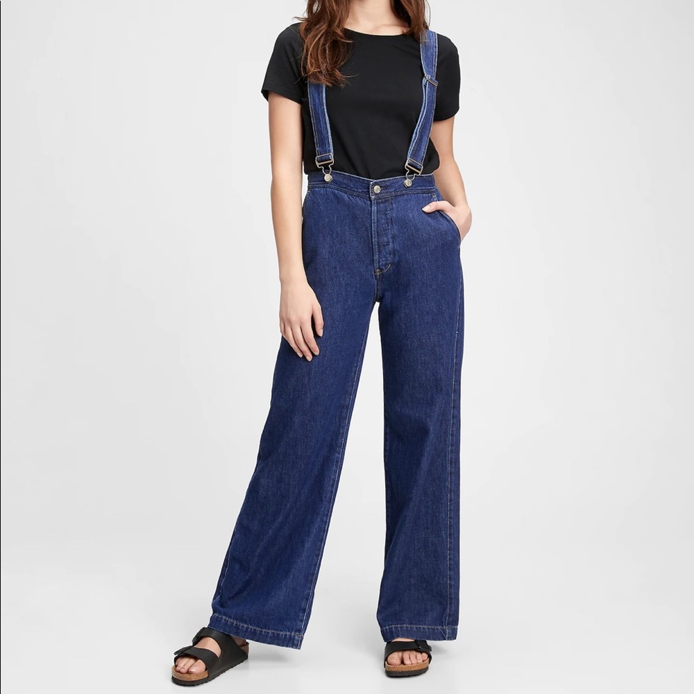 β¨HPβ¨*white* Gap wide leg suspender jeans. 6P, 28. Soft! NWT. Open to offers π - Picture 4 of 14